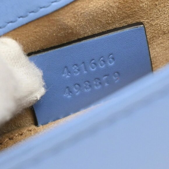 GUCCI Logo Sylvie Chain Mini Shoulder Bag Leather Blue GHW Italy 15EF777 - Picture 12 of 14